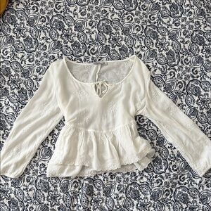 Hollister Cream Peplum Tie Front Blouse 3/4 Sleeves